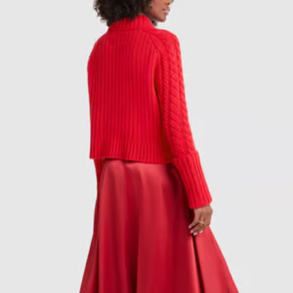 Red Cable Knit Crew Neck Sweater - Picture 3 of 7